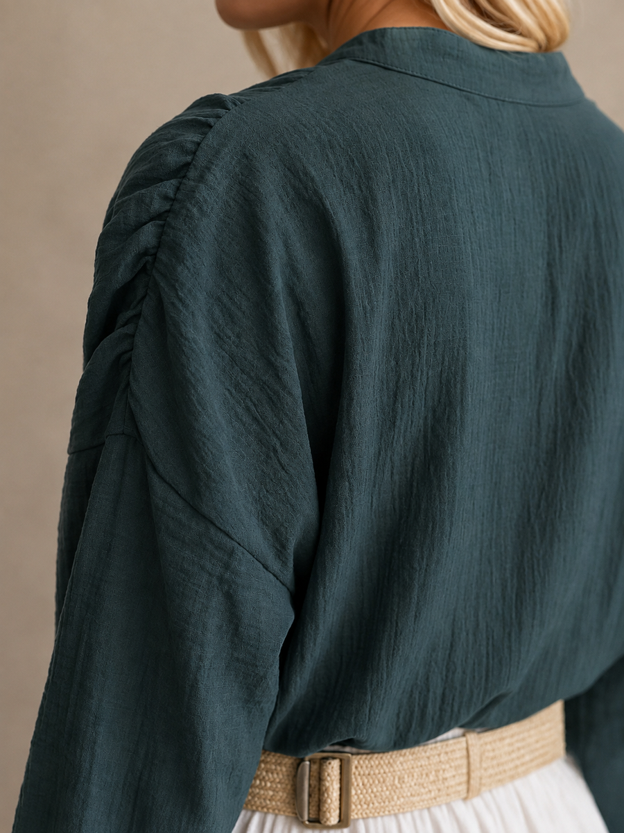 Blusa Manga Larga Resorte Cuello Verde