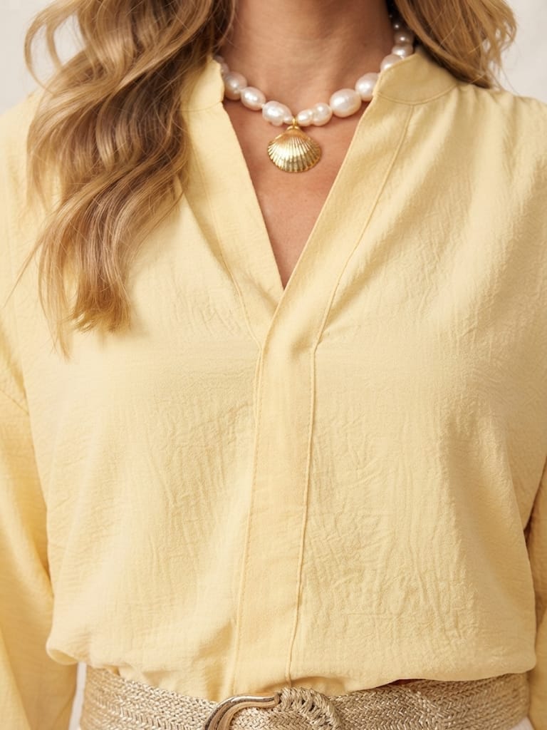 Blusa Manga Larga Resorte Cuello Amarillo