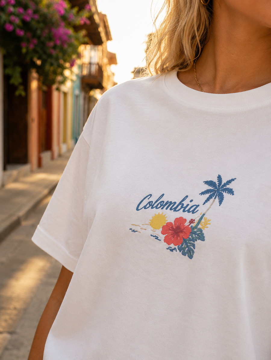 Camisa Colombia Numero 10 Azul Con Flores