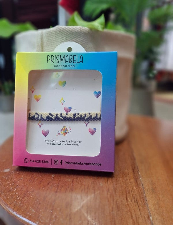 Pulsera 9 hilos beige y azul