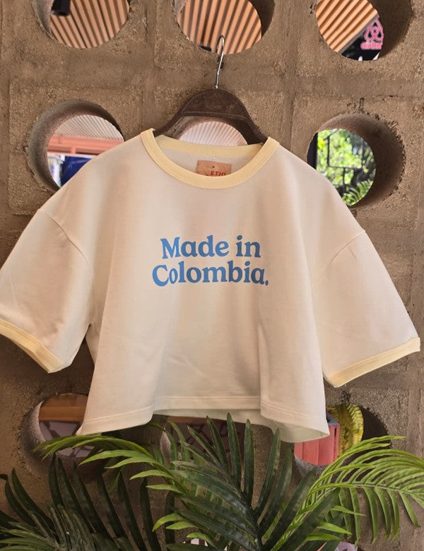 Camiseta Made in Colombia Cuello Amarillo
