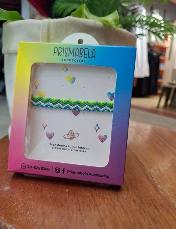 Pulsera 9 hilos verde claro, verde oscuro y agua marina