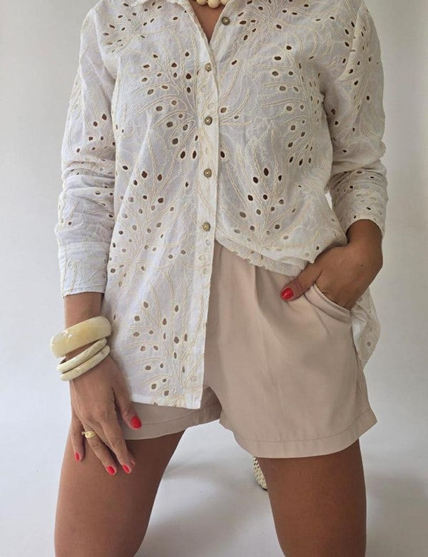 Camisa Ojalillo Bordada Marfil
