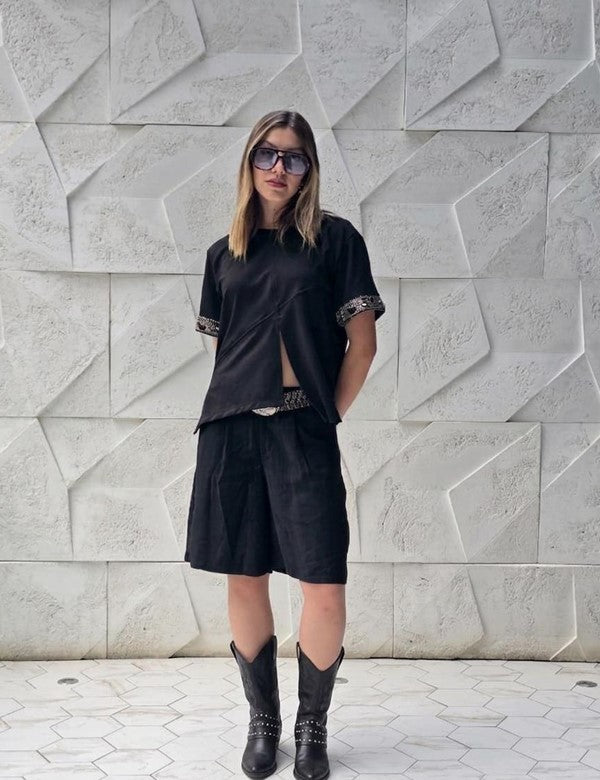Camisa Atelier Aplique Negra