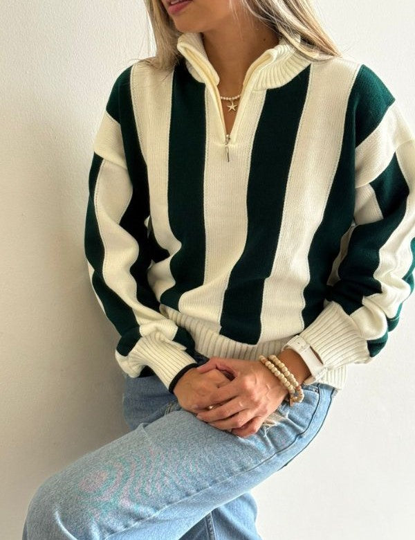 Buzo Leo Rayas Verde Blanco