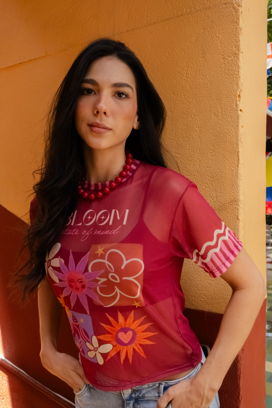 Bloom Mesh Shirt Vino Tinto