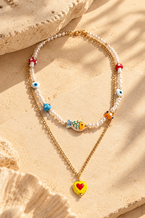 Collar Pez Hongos Corazon Colores