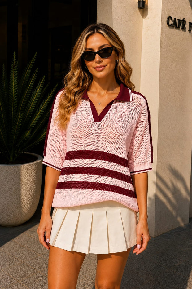 Blusa Tipo Polo Hilo Vino Tinto