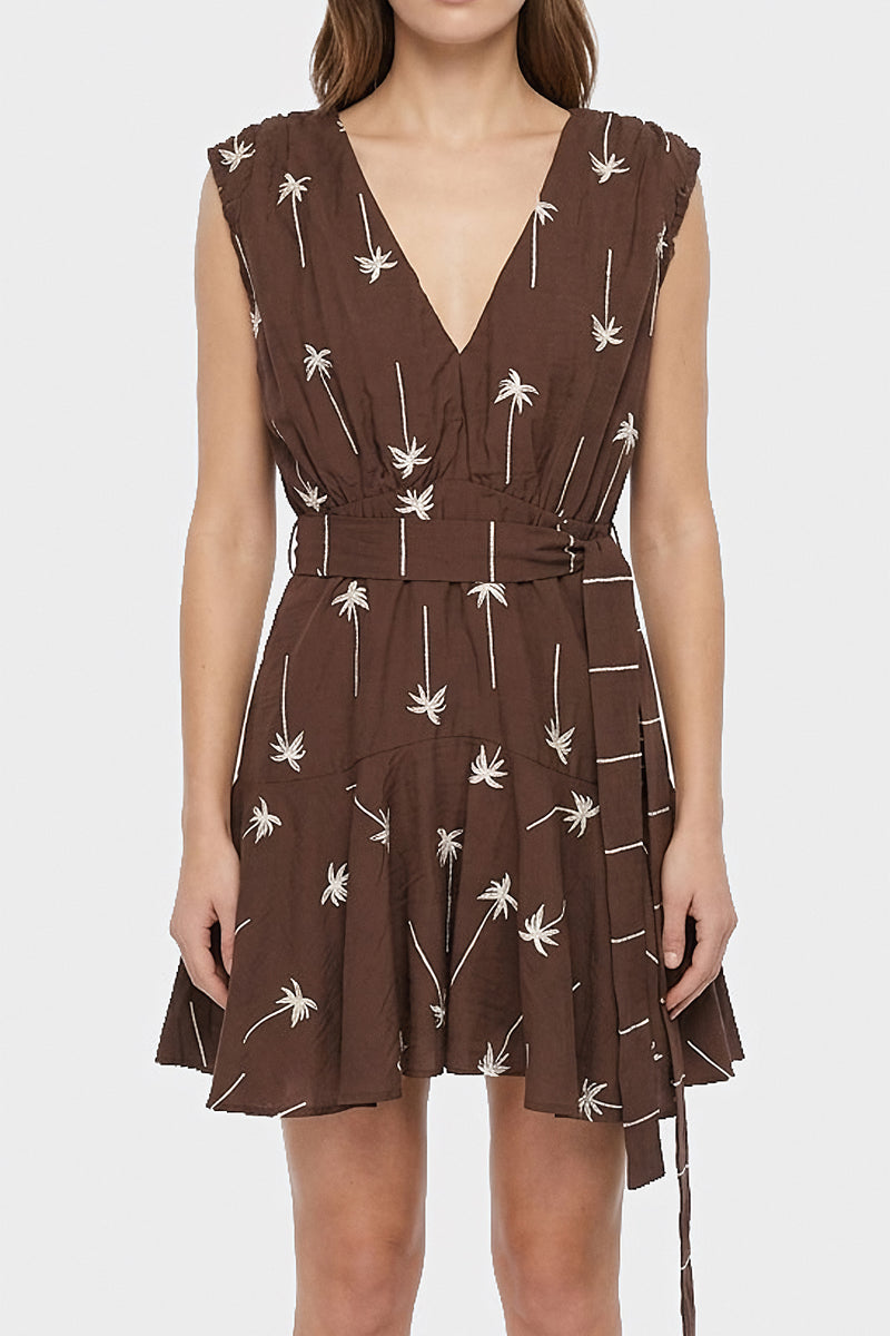Vestido Corto Con Bordados Palma Cafe