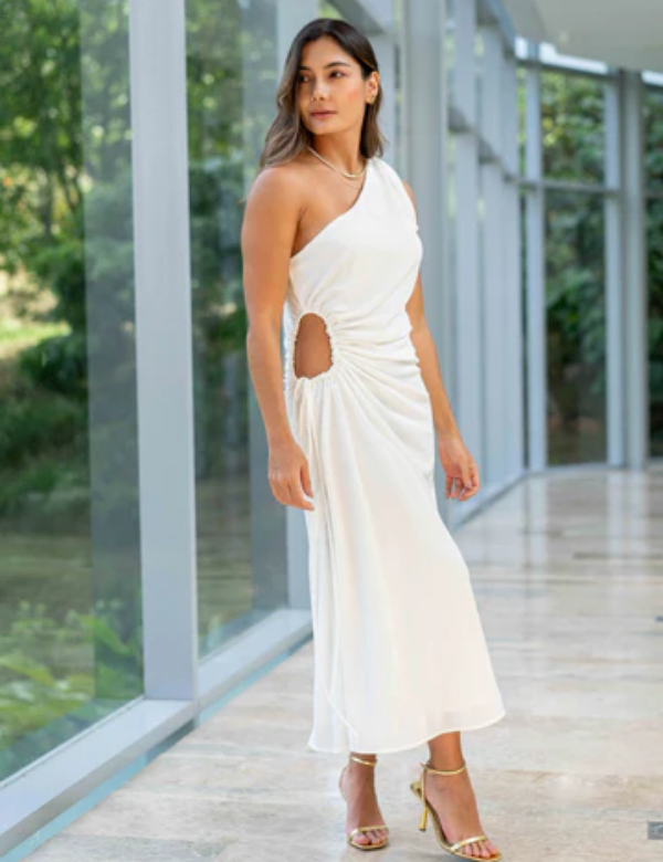 Vestido Midi Asimetrico Debora Blanco