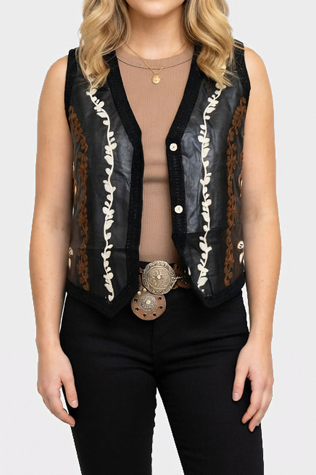 Chaleco Bordado Tipo Cuero