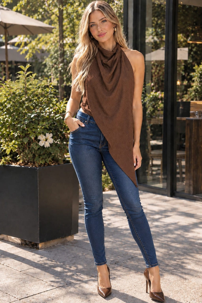Maxi Blusa cuello amarre Café