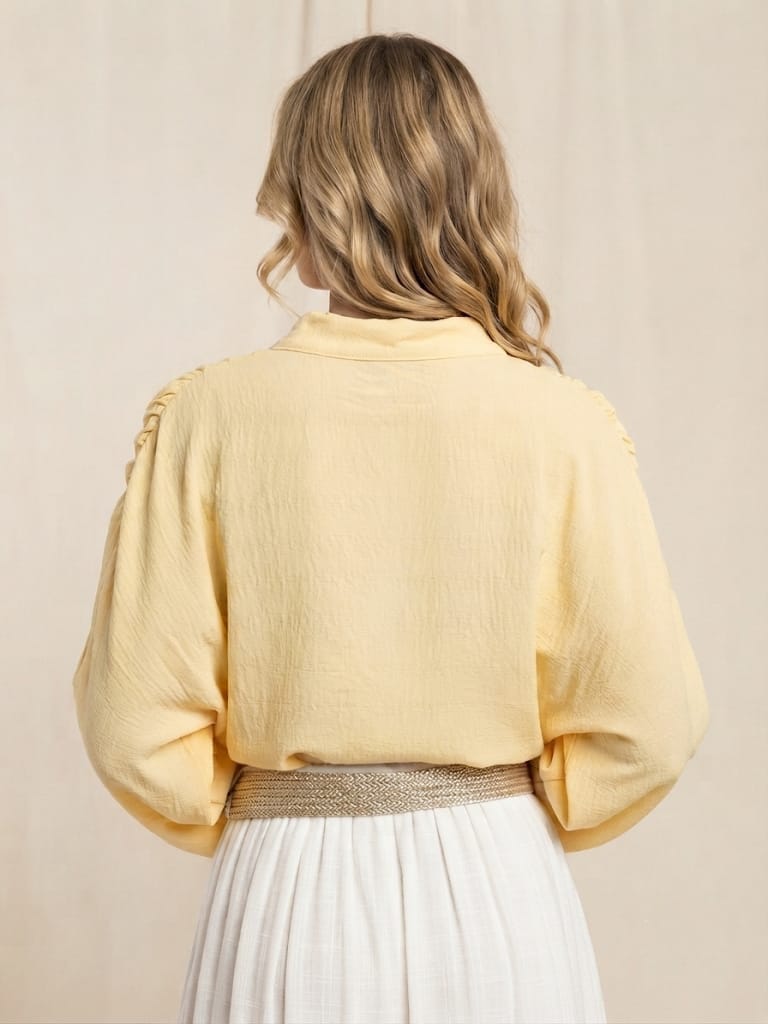 Blusa Manga Larga Resorte Cuello Amarillo