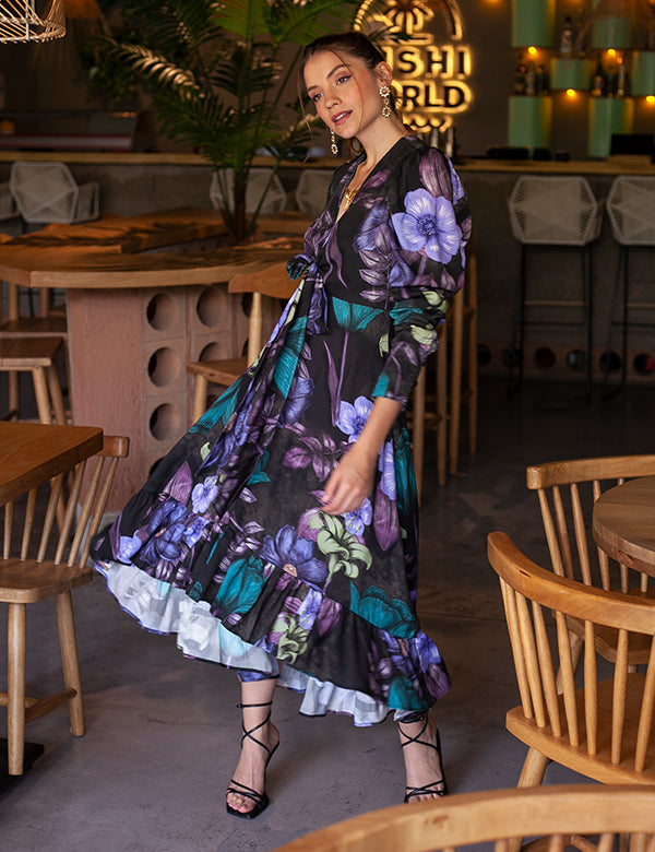 Vestido Midi Con Manga Larga Rosal Violeta