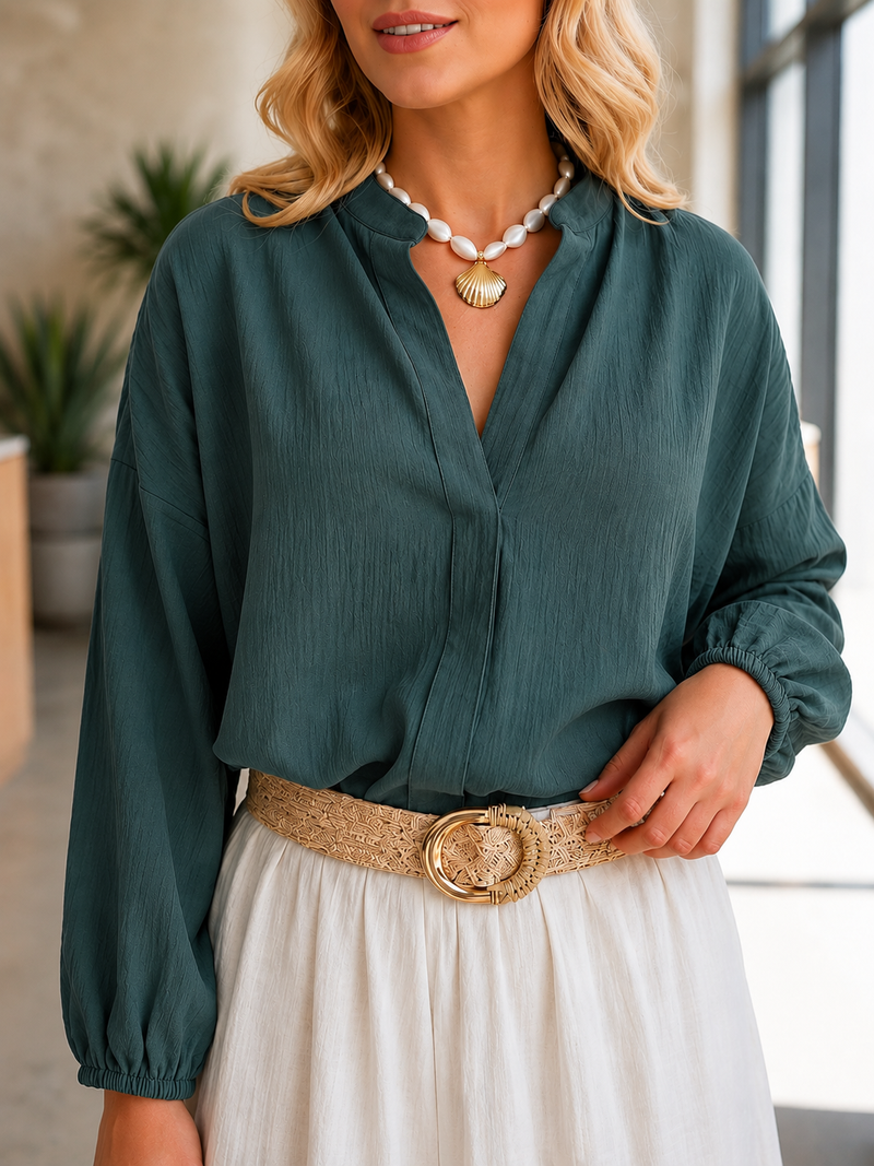 Blusa Manga Larga Resorte Cuello Verde