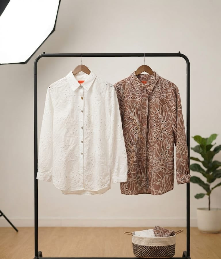 Camisa Ojalillo Bordado  Cafe