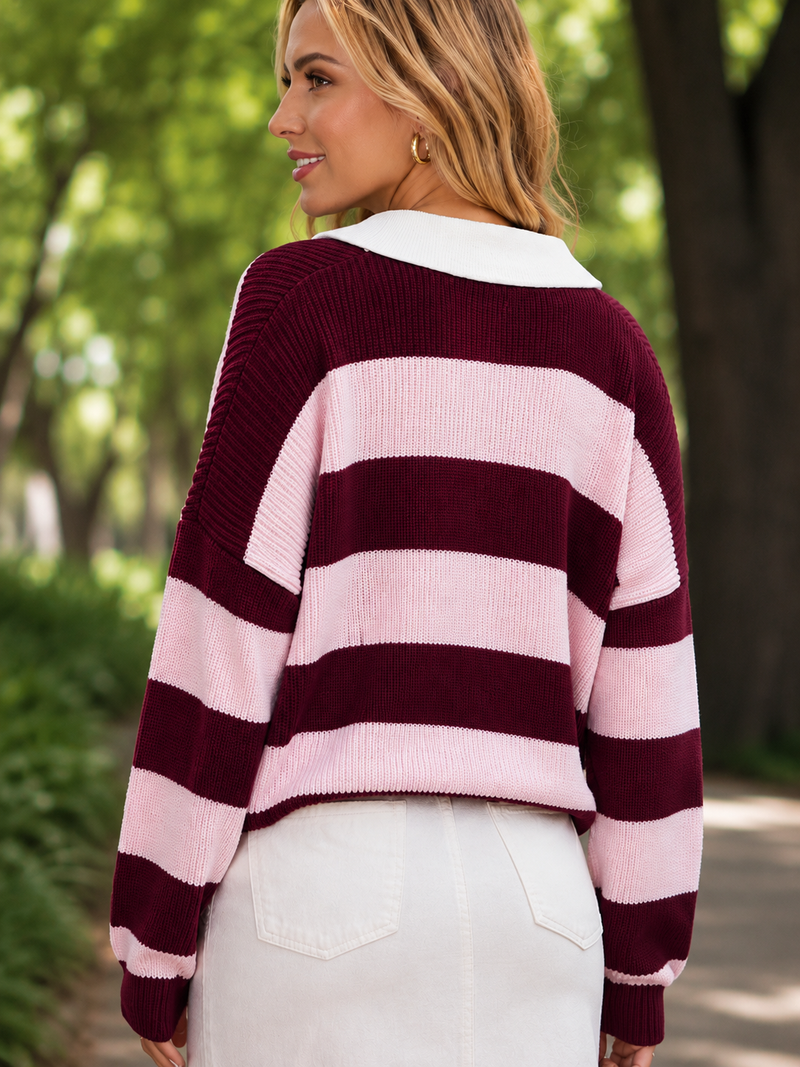 Buzo cuello hilo tejido rosado