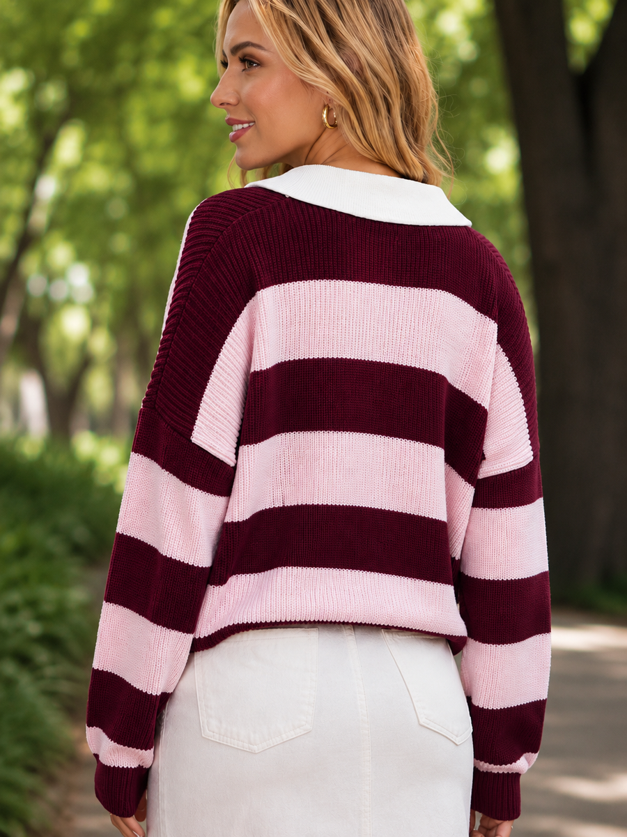 Buzo cuello hilo tejido rosado