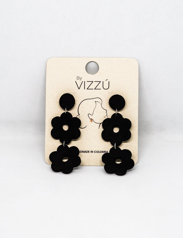 Aretes Flora Grandes Negras