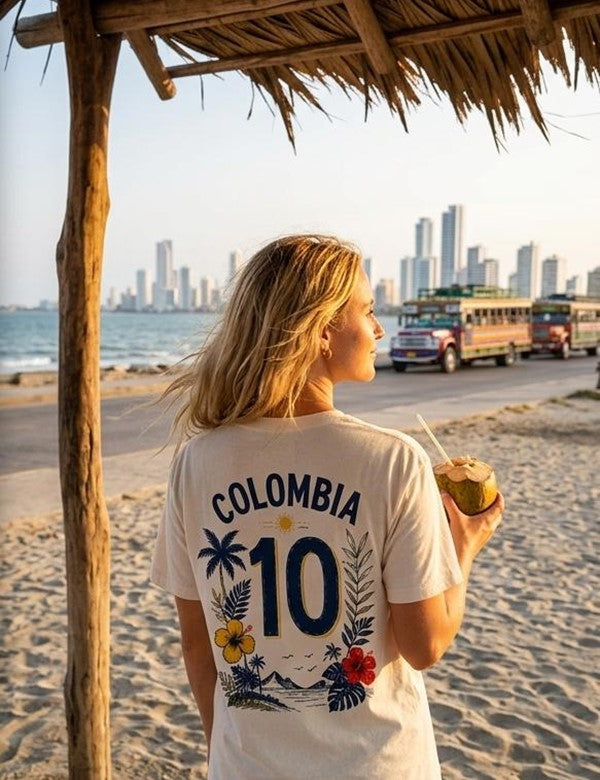 Camisa  Colombia  Numero 10  Azul Con Flores