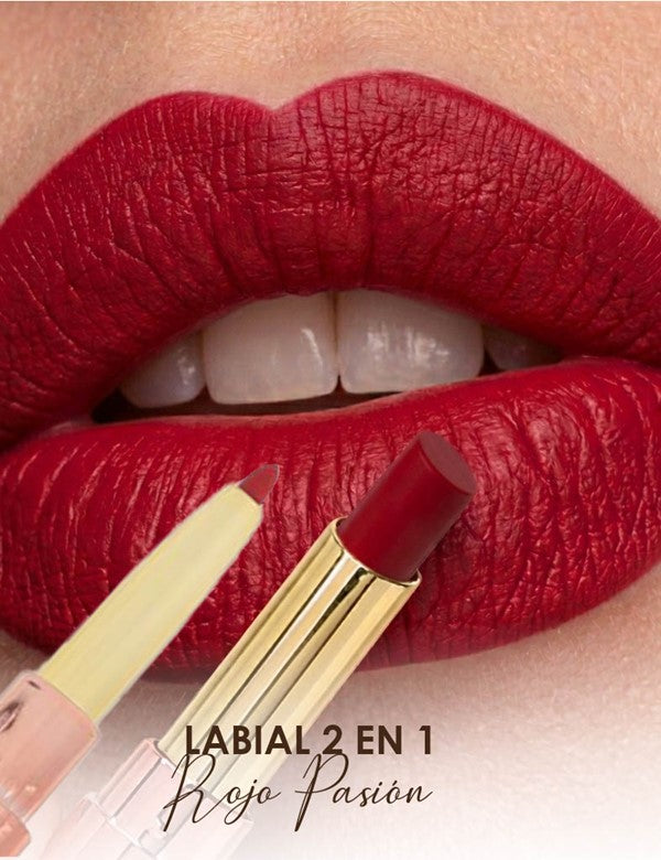 Labial Dos En Uno Rojo