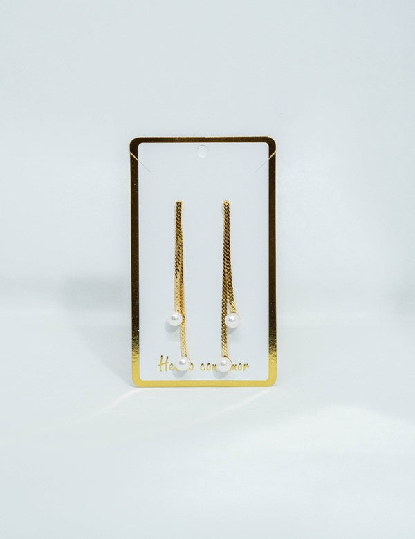 Aretes Dorado Largo con Perla