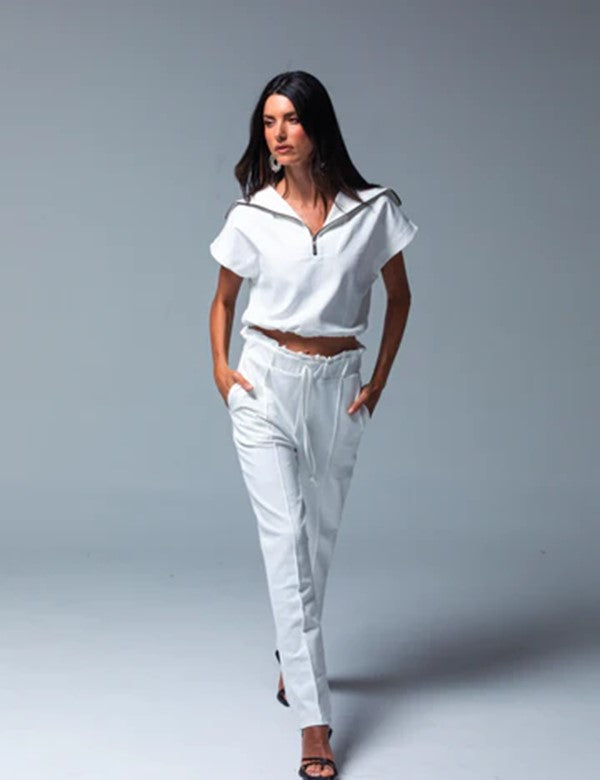 Pantalon Con Recogido Martina  Blanco