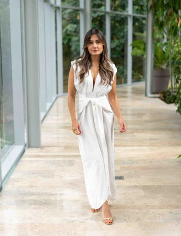 Vestido blanco con fajón Behla Blanco