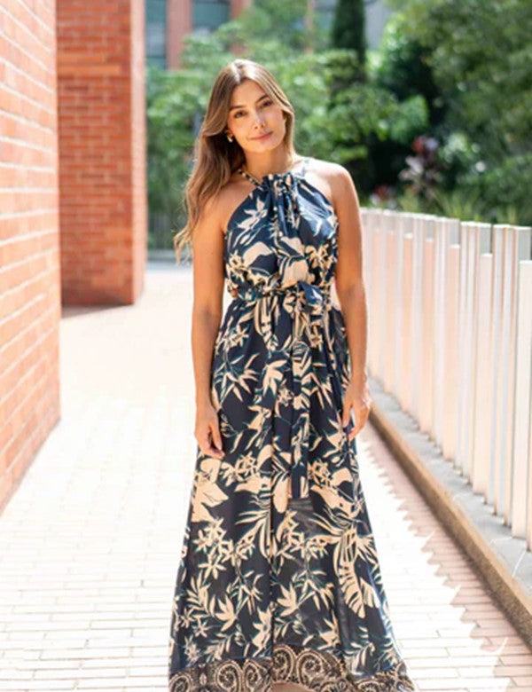 Vestido Cuello Halter Mera Azul