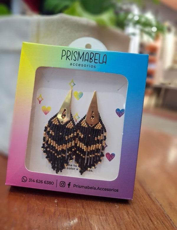 ARETES CASCADA MINI NEGRO Y DORADO