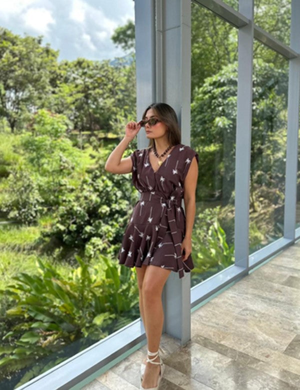Vestido Corto Con Bordados Palma Cafe