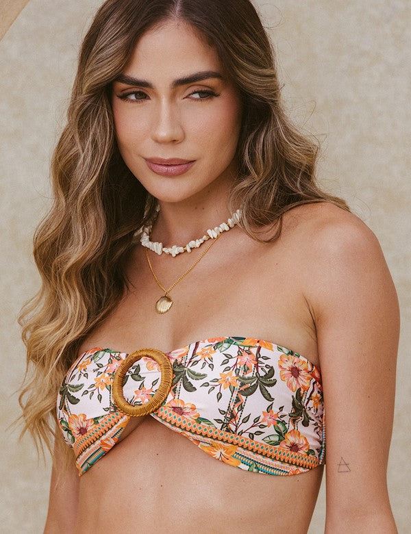 Set Strapless Exotic Floral Estampado Naranja