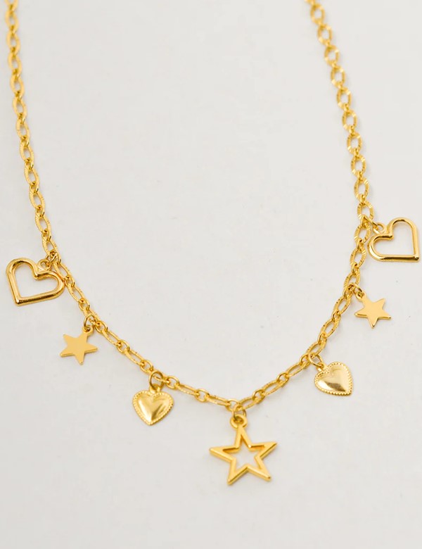 Collar Mini Dijes Estrellas Y Corazones Dorado