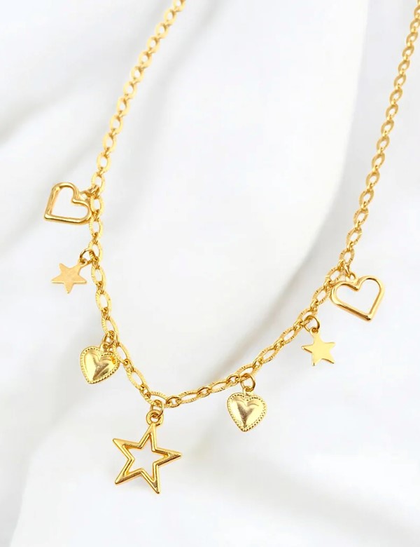 Collar Mini Dijes Estrellas Y Corazones Dorado