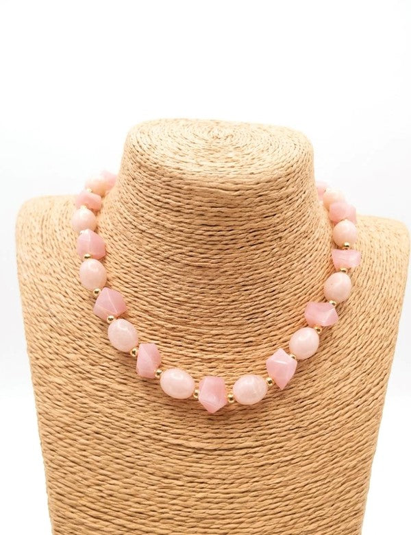 Collar Piedras Cuarzo  Rosado