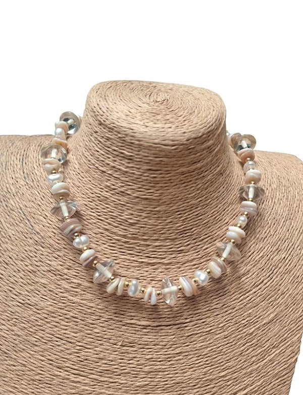 Collar Piedra Natural  Perlas Beige