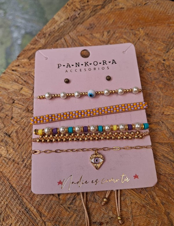 Set Pulsera Ojito Pastel