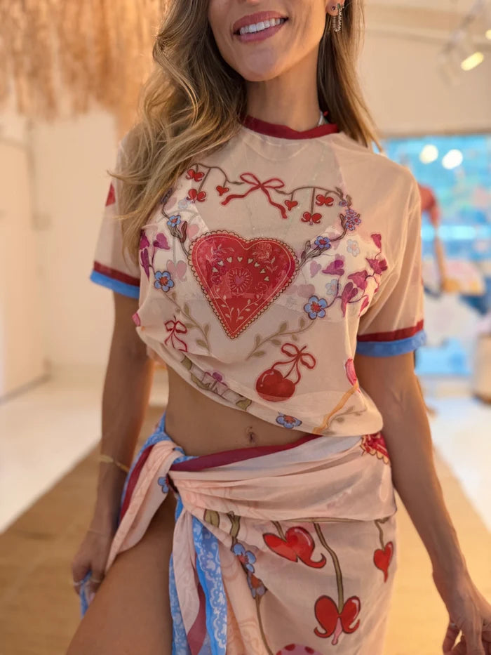 Mesh Shirt Lovessence Estampado Beige