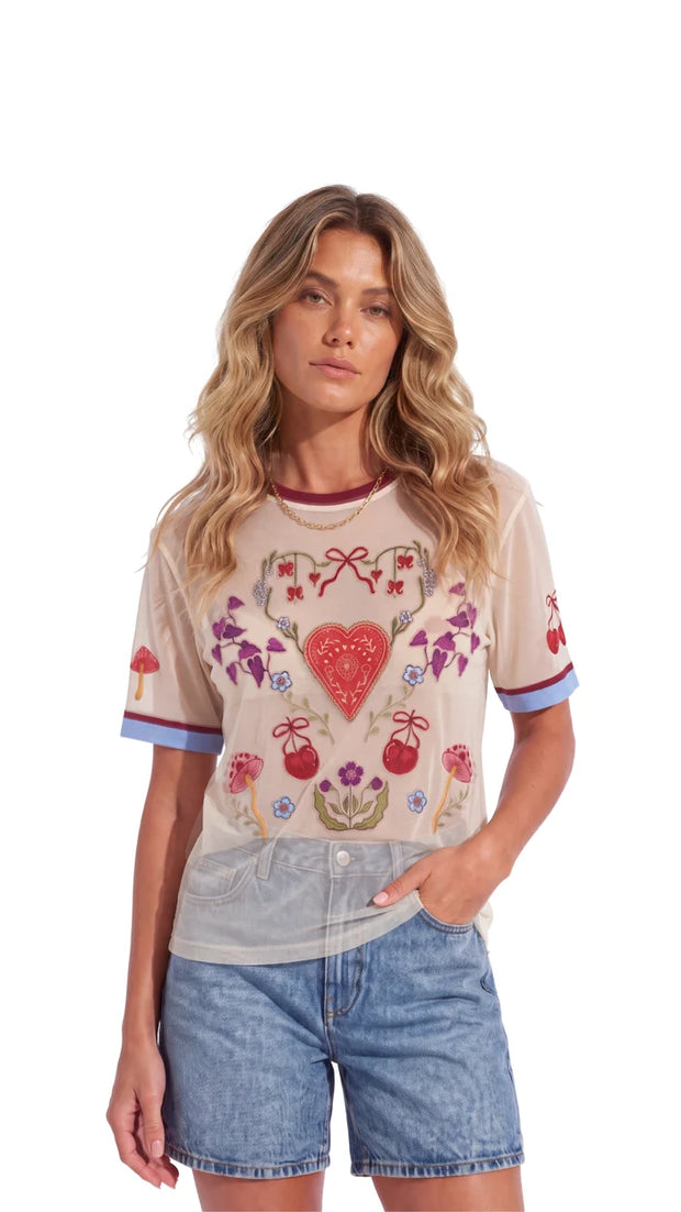 Mesh Shirt Lovessence Estampado Beige