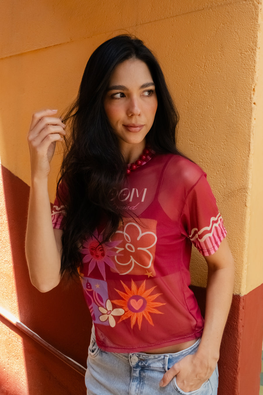 Bloom Mesh Shirt Vino Tinto