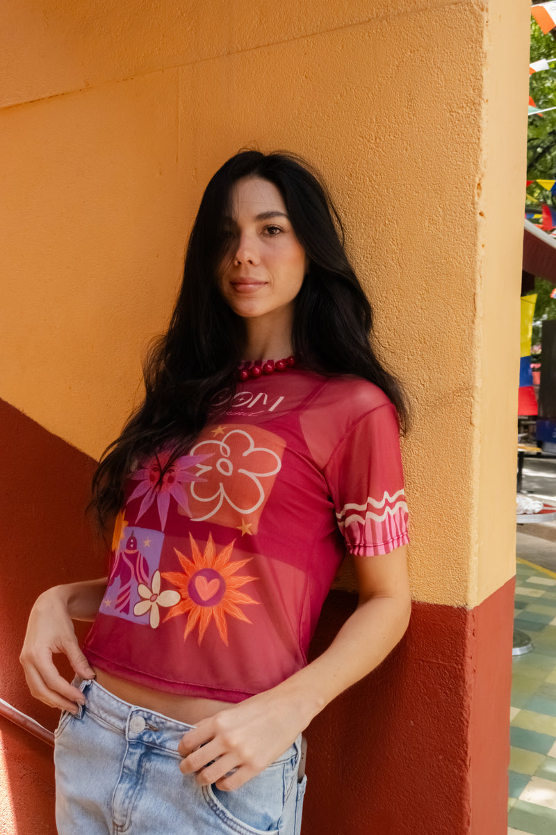 Bloom Mesh Shirt Vino Tinto