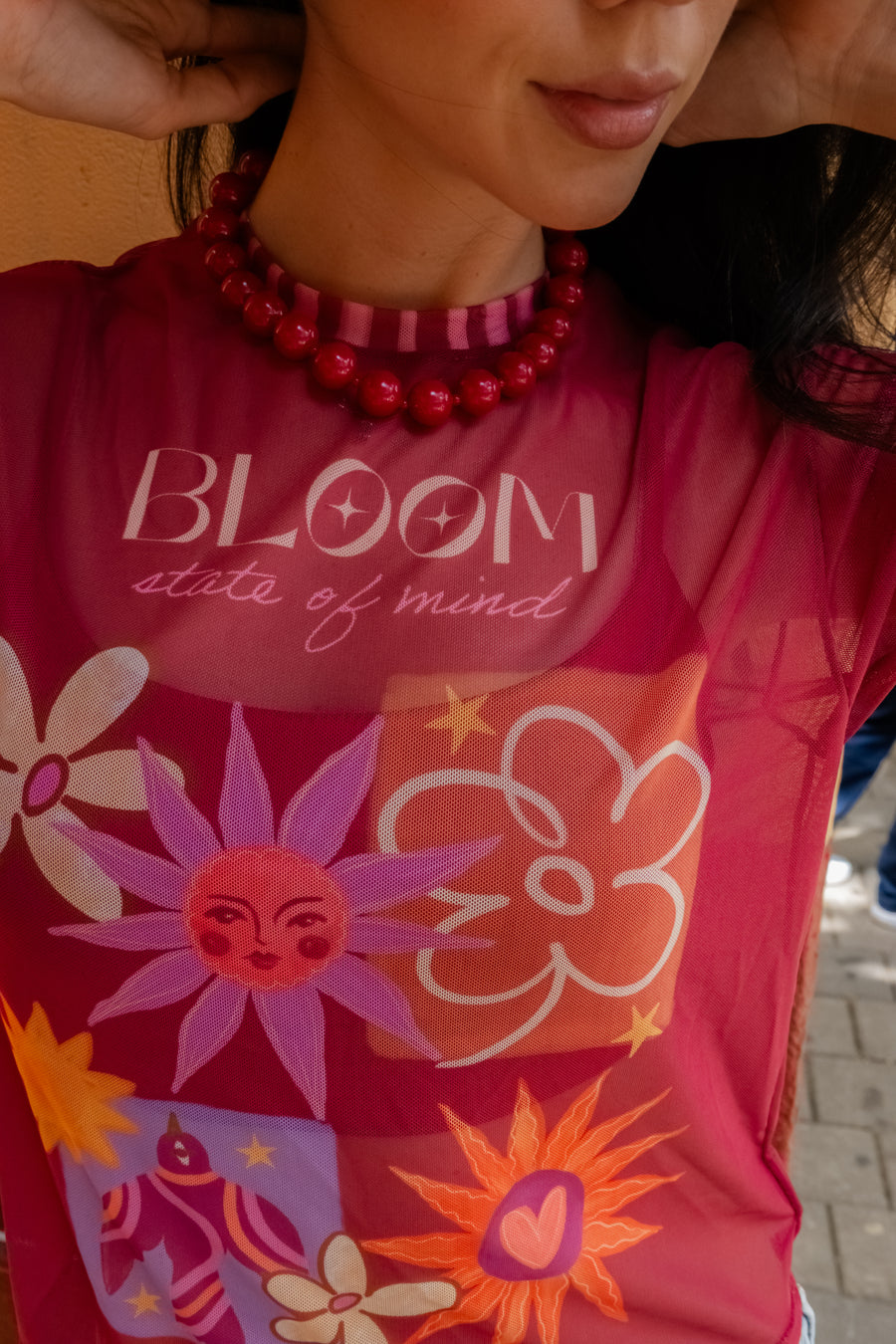 Bloom Mesh Shirt Vino Tinto