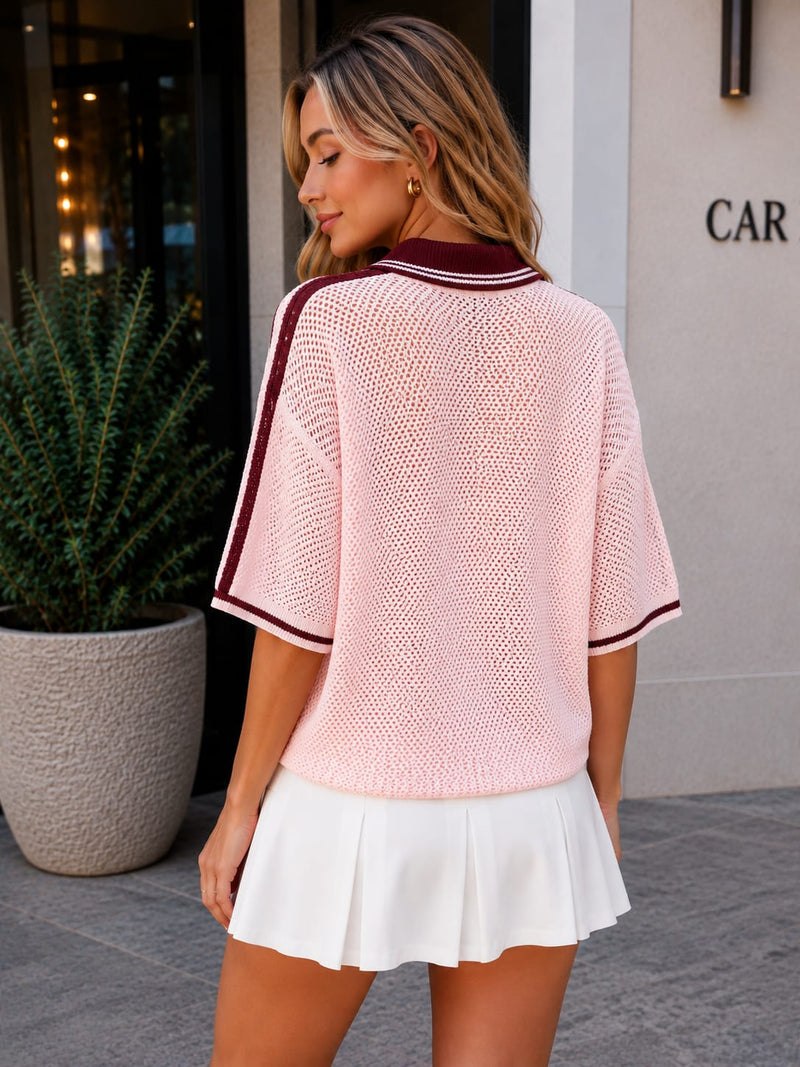 Blusa Tipo Polo Hilo Vino Tinto