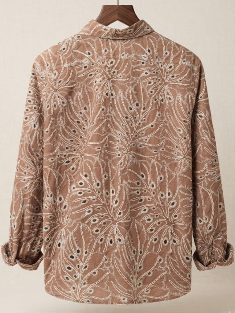 Camisa Ojalillo Bordado  Cafe