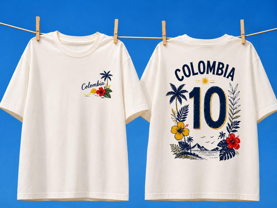 Camisa  Colombia  Numero 10  Azul Con Flores