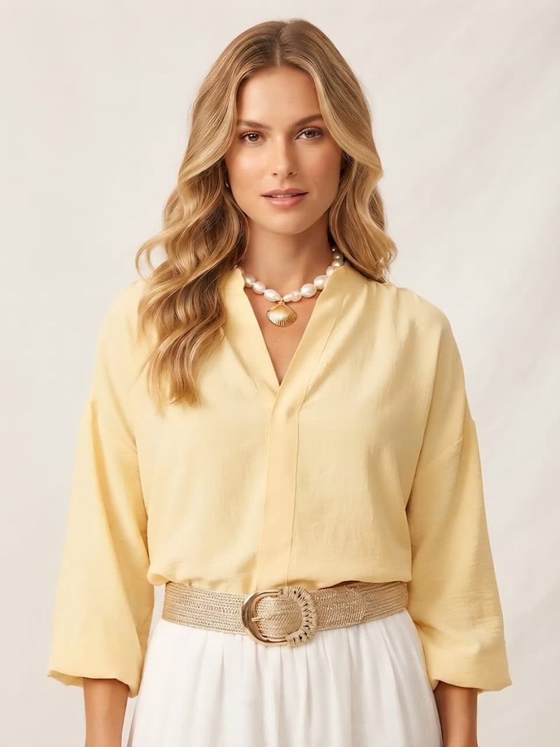 Blusa Manga Larga Resorte Cuello Amarillo